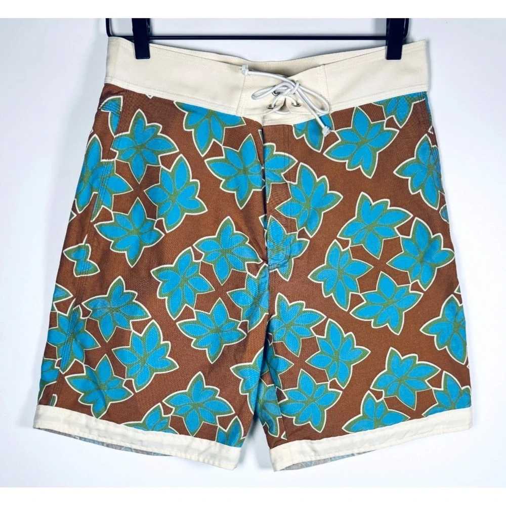 Vintage Duffer Sportswear Swim Board Shorts Mens Large Brown Blue  Surf Retro